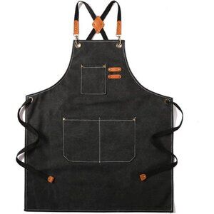 Canvas Cross Back Chef Cotton Aprons for Men Women with Large Pockets